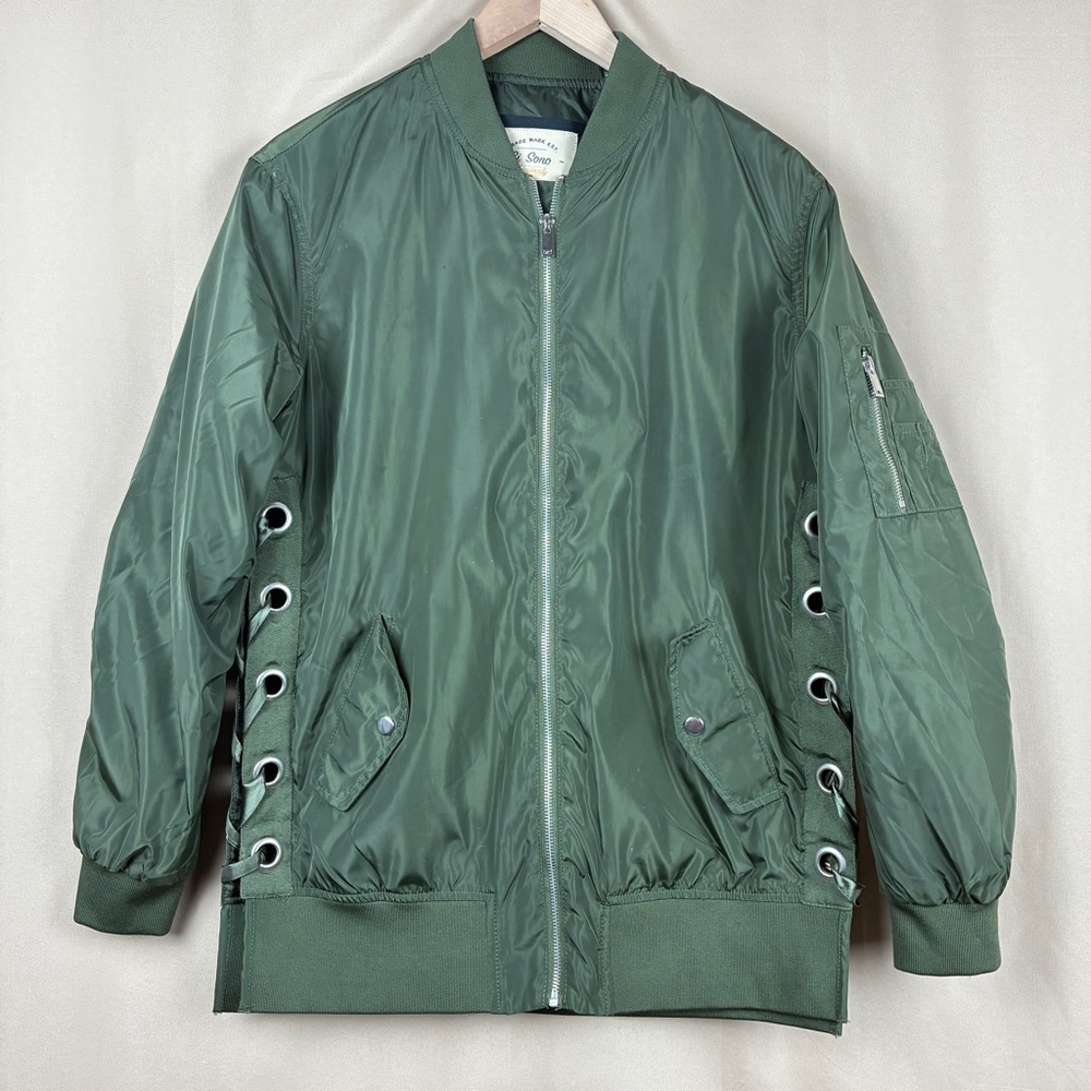 Ci‎ Sono Original Bomber Jacket Large Green Lace Up Streetwear Utility Gorpcore